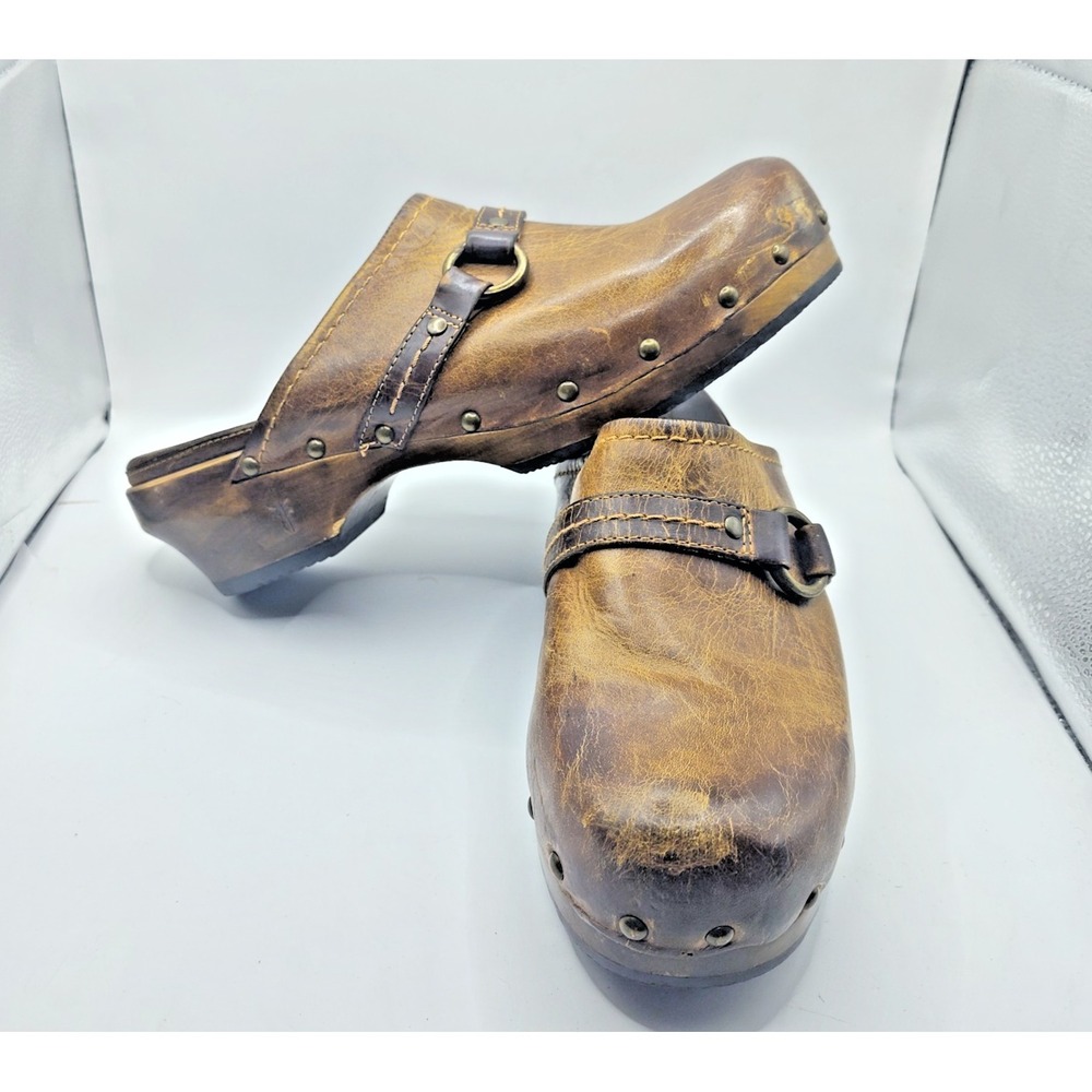 Frye Clara O Ring Clogs Leather Mules Womens Size 10 Brown Buckle Slip On